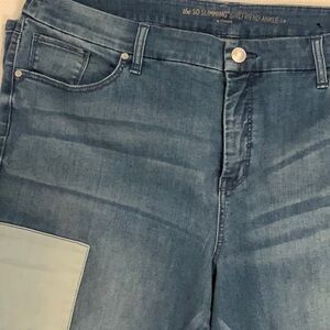Chicos, The So Slimming Girlfriend Ankle with patches on legs.  Chicos size 3